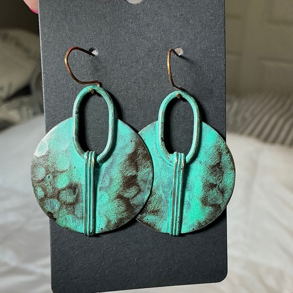 Jewelry - Turquoise and Brown Circular Drop Earrings - Bohemian Look - Lightweight